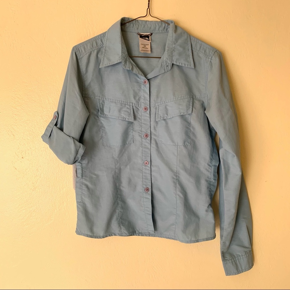 The North Face light blue hiking button down top